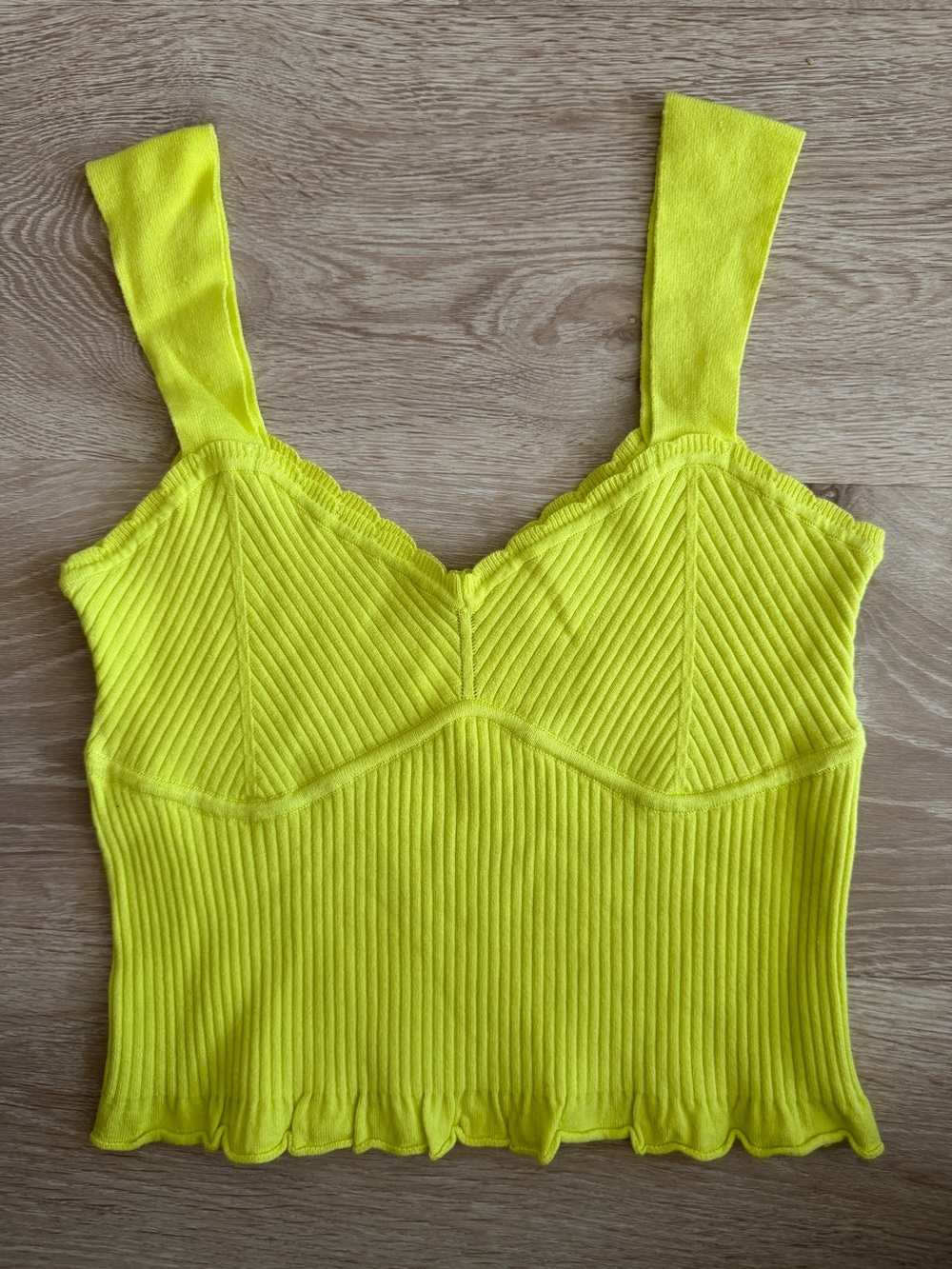 Neon Green/Yellow Ribbed Crop Tank Top - Women's Sleeveless Knit